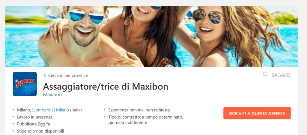 annuncio assaggiatore maxibon infojobs